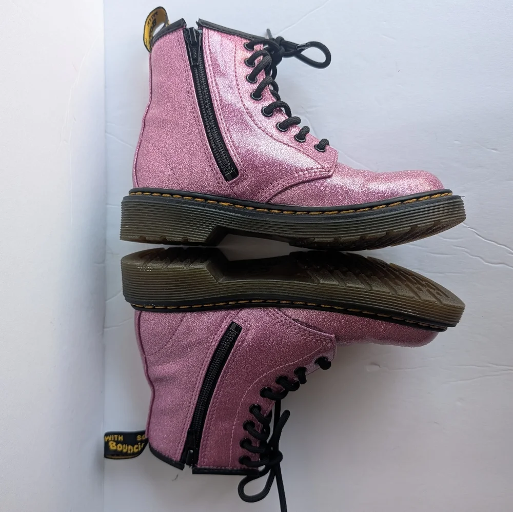 Dr. Martens Glitter Lace-Up Combat Boots - Pink Size 13 Kids